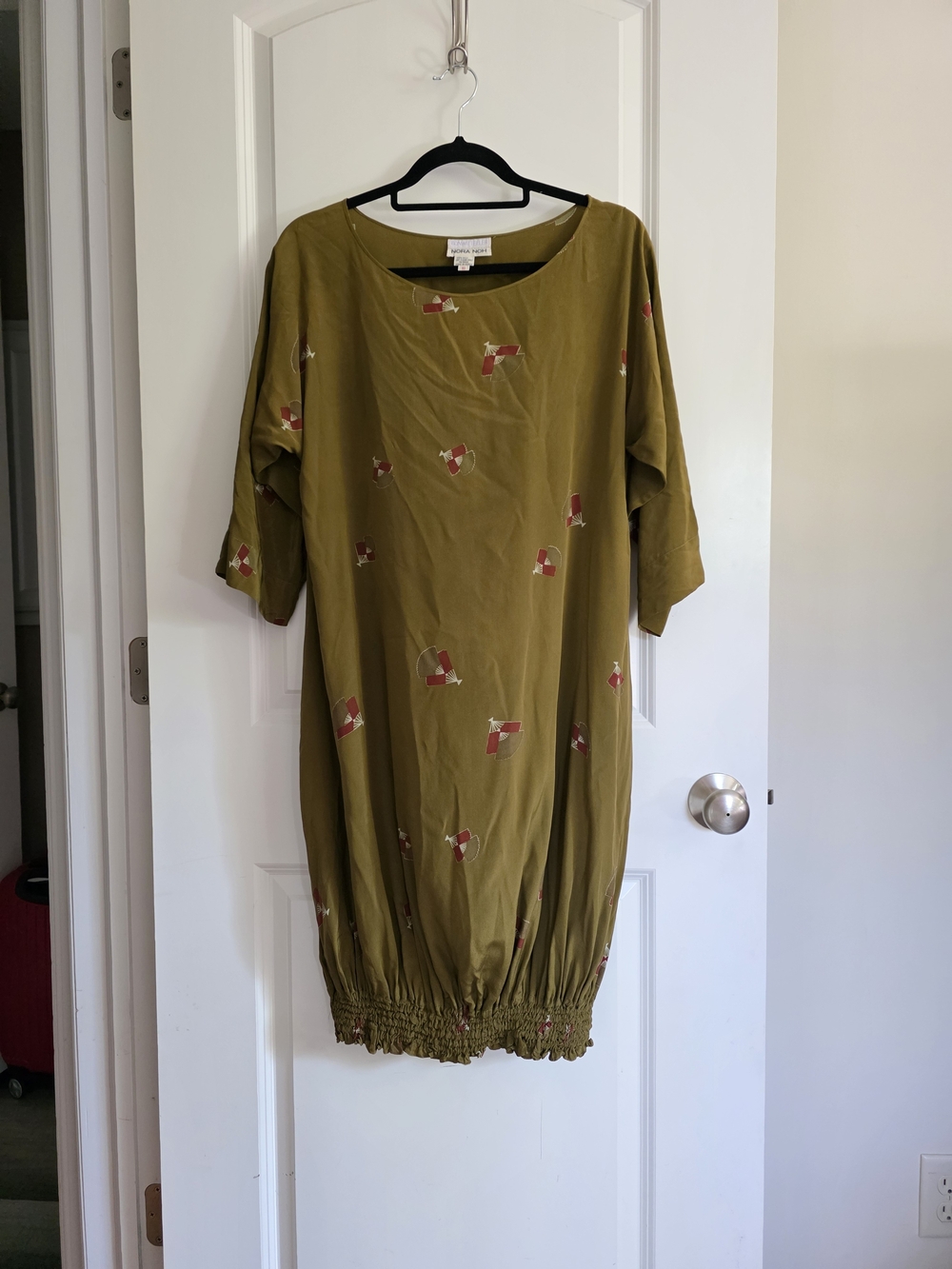 Rare VTG Nora Noh Bonwit Teller Olive Green Silk Geometric Dress